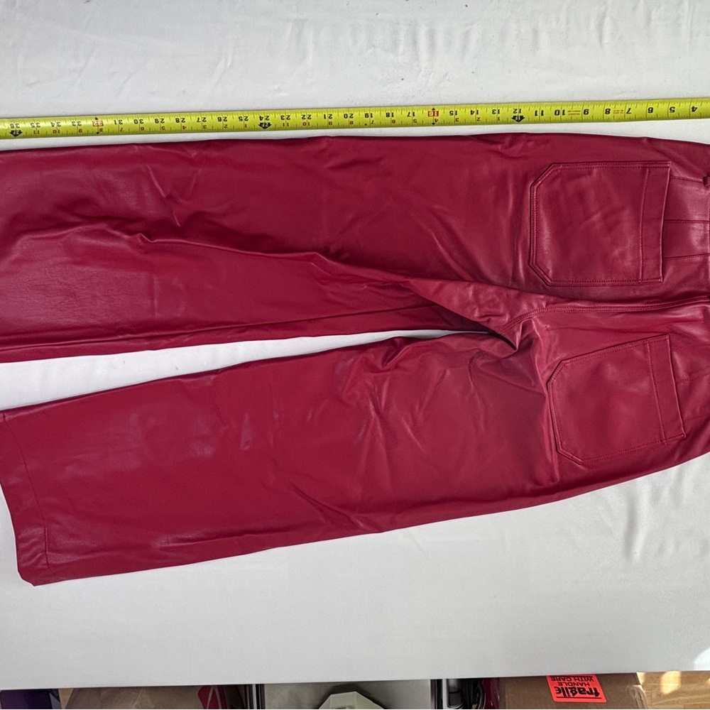 Maeve Cherry Leather Trousers - Picture 3 of 6